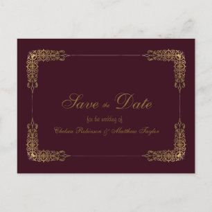 Gold und Burgundy Lace Save the Date Postkarte