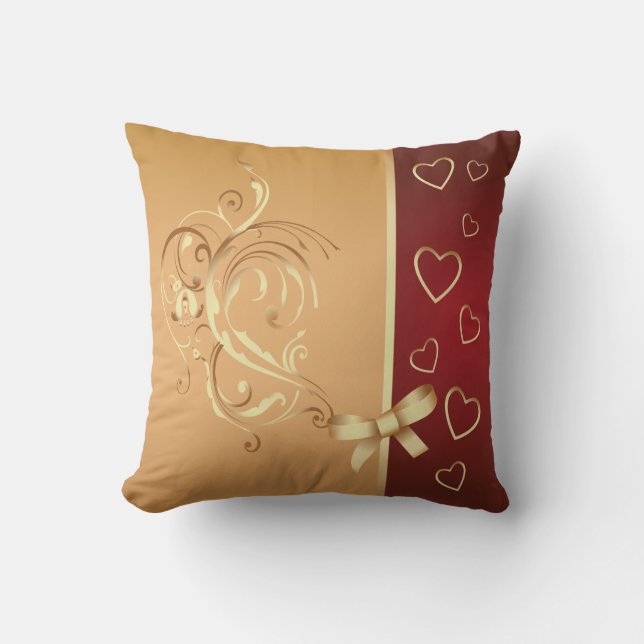 Gold und Cranberry Hearts American MoJo Pillow Kissen (Vorderseite)