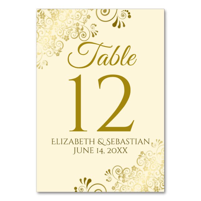 Gold und Cream Elegant Filigree Wedding Tischnummer (Vorderseite)