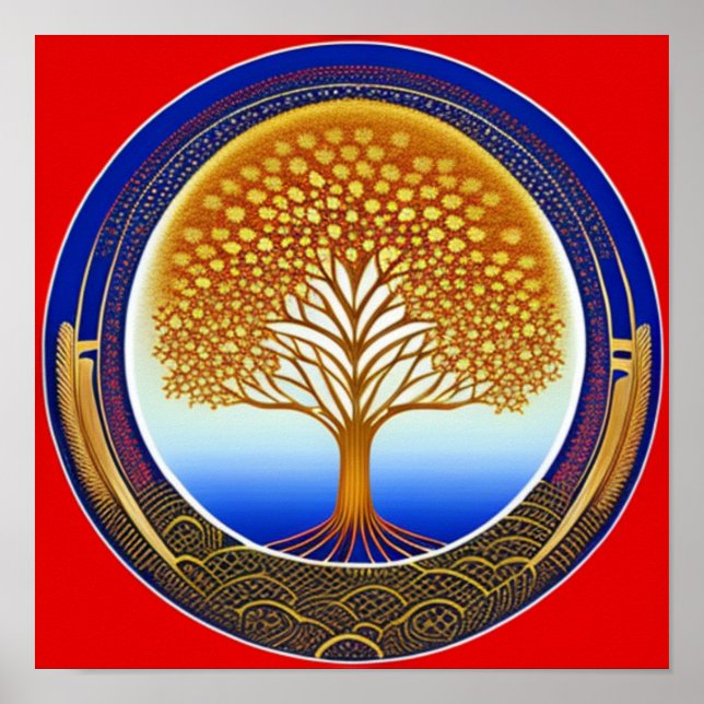 Gold und Cyan Tree of Life Poster (Vorne)