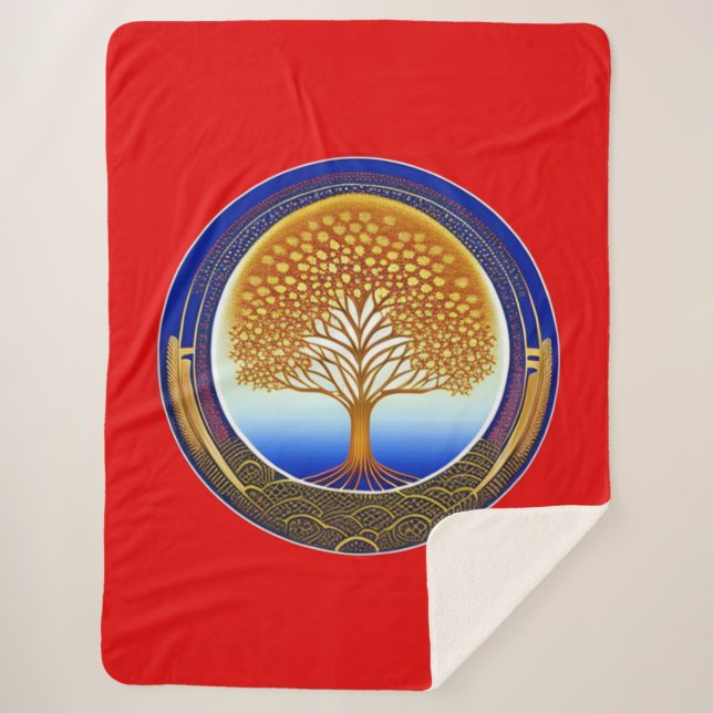 Gold und Cyan Tree of Life Sherpadecke (Vorderseite)