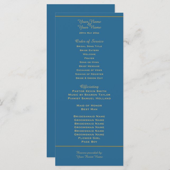 Gold und Dark Aquamarin Wedding Program (Vorne/Hinten)