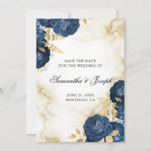 Gold und Dark Blue Vintag Floral Border Save The Date