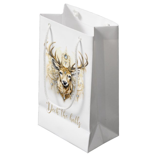 Gold und Diamant Glittery Deer Kleine Geschenktüte (Vorderseite Schrägansicht)