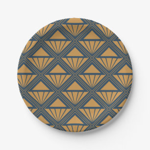 Gold und dunkelblau Art Deco Design mit Rhombus Pappteller