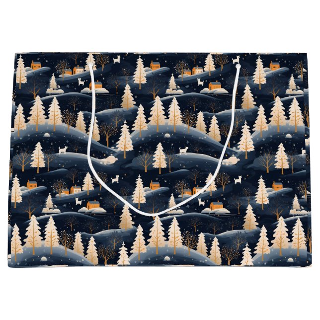 Gold und Dusty Blue Winter Große Geschenktüte (Vorderseite)