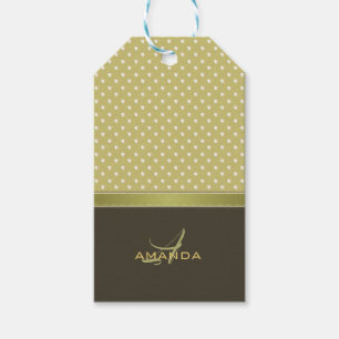 Gold und Ecru Olivgrün-elegantes Monogramm Geschenkanhänger