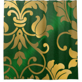 Gold und Emerald Green Damask Duschvorhang
