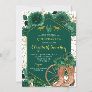 Gold und Emerald Green Western Charra Quinceañera Einladung