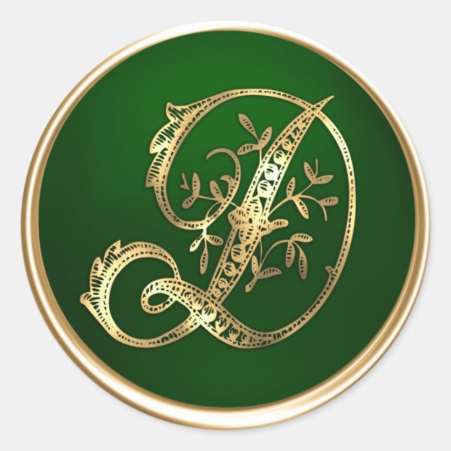 Gold und Emerald Monogram D Umschlag Aufkleber (Vorderseite)