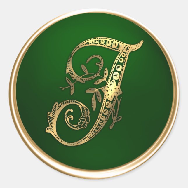 Gold und Emerald Monogram I Umschlag Aufkleber (Vorderseite)