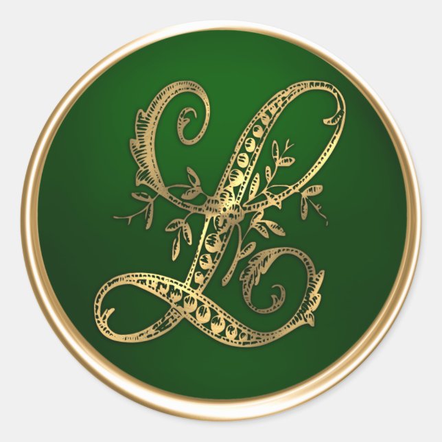 Gold und Emerald Monogram L Umschlag Aufkleber (Vorderseite)