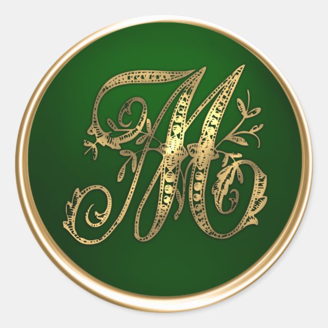 Gold und Emerald Monogram M Umschlag Aufkleber (Vorderseite)
