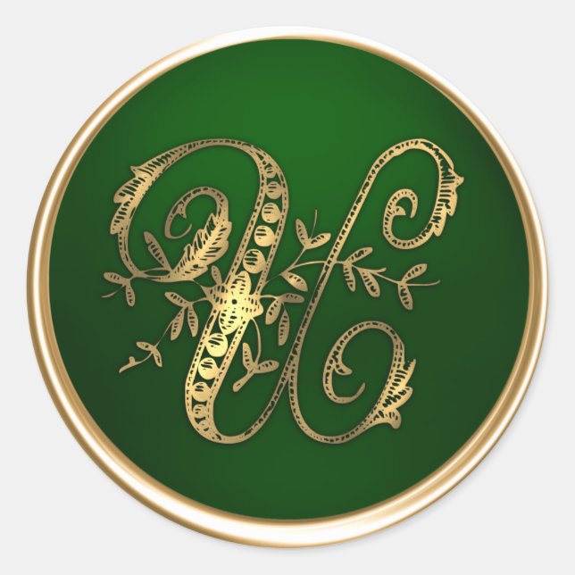 Gold und Emerald Monogram U Umschlag Aufkleber (Vorderseite)