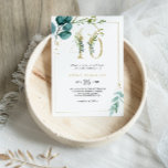 Gold und Eukalyptus 40. Geburtstags-Party Einladung<br><div class="desc">Diese Party Einladung aus Gold und Eukalyptus zum 40. Geburtstag eignet sich perfekt für eine elegante 40. Geburtstagsfeier. Das Design besteht aus handbemalten Aquarellgrün,  goldenen und blauen Blätter und Blume,  die in Bouquets und geometrisch eleganten Rahmen gepflegt sind.</div>