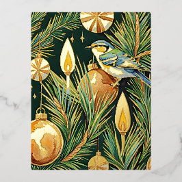 Gold und Flame Botanischer Wintergarten Weihnachte Folien Feiertagspostkarte