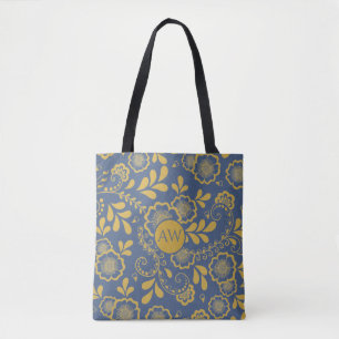 Gold- und Französisch-Blau-Victorian-Spitzenmonogr
