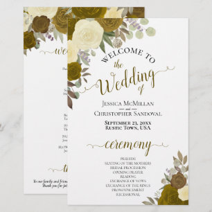 Gold- und gelbe Blumige Budget-Hochzeitsprogramm