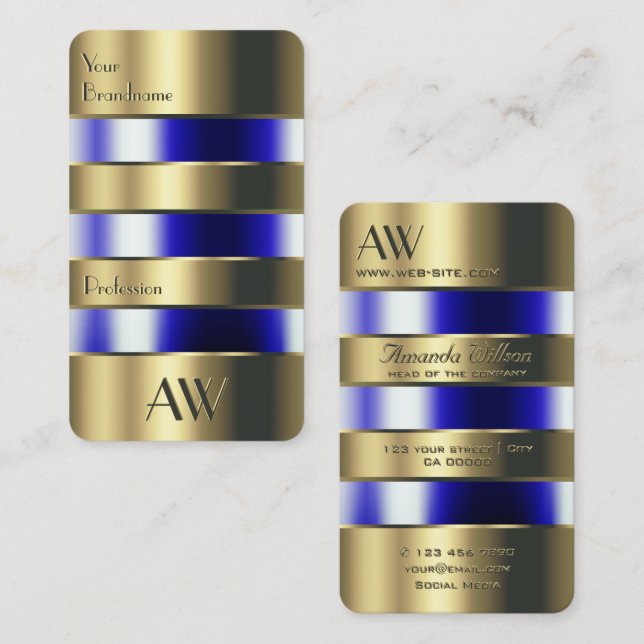 Gold und Glas können mit Initialen blaue Flüssigke Visitenkarte (Vorne/Hinten)