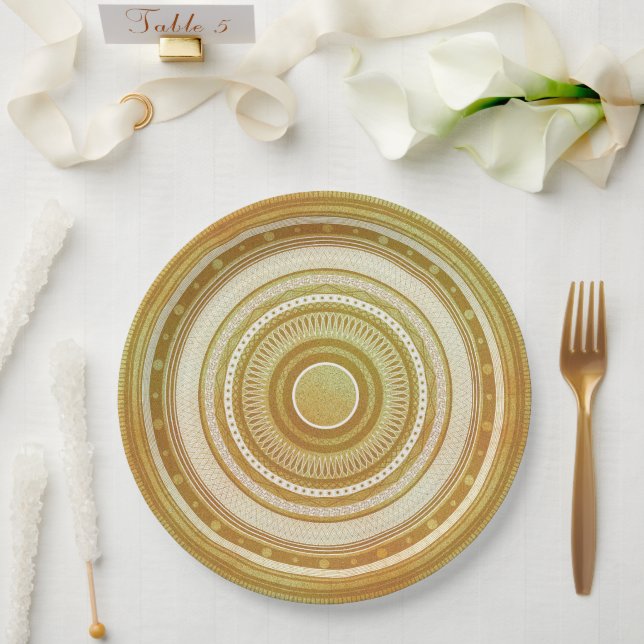 Gold- und Glitter-Mandala Pappteller (Hochzeit)