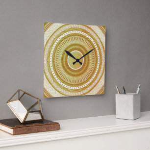 Gold- und Glitter-Mandala Quadratische Wanduhr