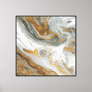 Gold- und Grau-Marmor-Flow – Abstrakte Wandkunst Leinwanddruck