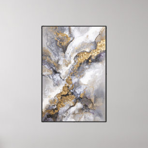 Gold- und Grau-marmorierte Kunst mit weißen Adern Leinwanddruck