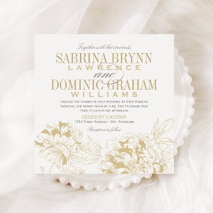 Gold- und Graue Pfingstrosen-Hochzeit Einladung