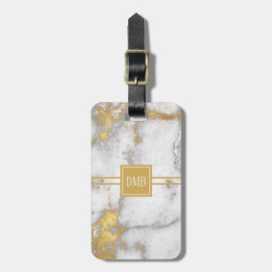 Gold und graues Marmormuster-Monogramm Gepäckanhänger