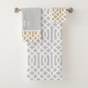 Gold und Gray Trellis Monogram   Editierbare Farbe Badhandtuch Set
