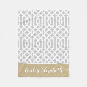 Gold und Gray Trellis Monogram   Editierbare Farbe Fleecedecke