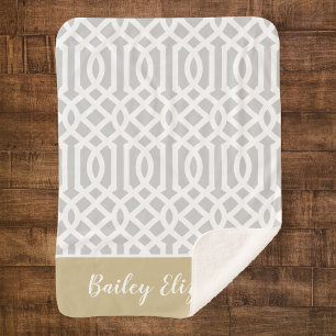 Gold und Gray Trellis Monogram   Editierbare Farbe Sherpadecke