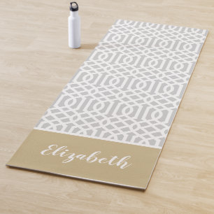 Gold und Gray Trellis Monogram   Editierbare Farbe Yogamatte