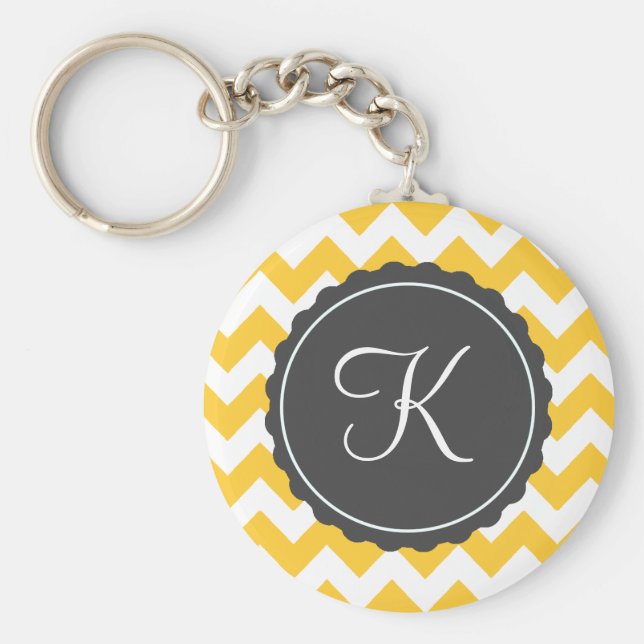 Gold und Gray Zig Zag Custom Initial Schlüsselanhänger (Vorne)