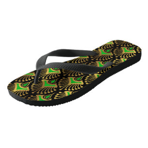 Gold und Green Art Deco Muster auf schwarz Flip Flops