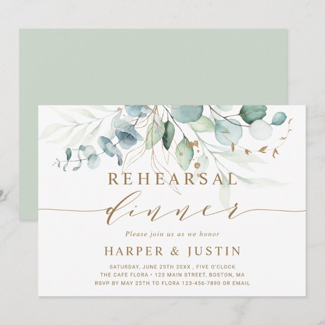 Gold und Green Botanic Probe Dinner Einladung (Vorne/Hinten)