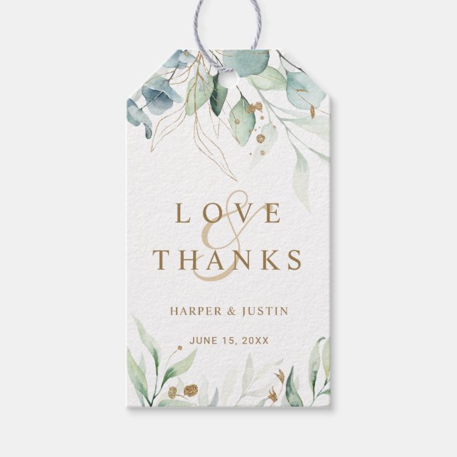 Gold und Green Botanical Wedding Vielen Dank Geschenkanhänger (Vorderseite)