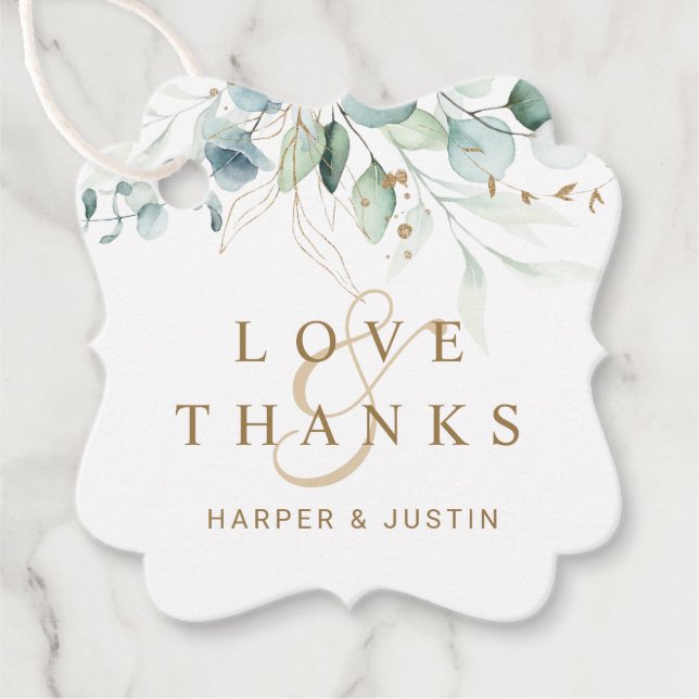 Gold und Green Botanical Wedding Vielen Dank Geschenkanhänger (Vorderseite)