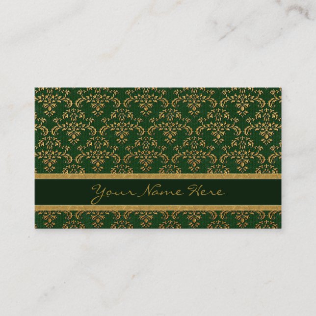 Gold- und Green Damask Muster Visitenkarte (Vorderseite)