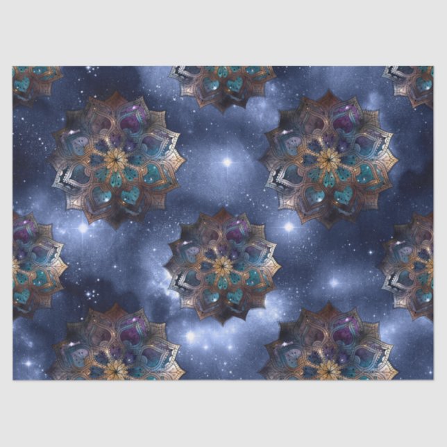 Gold und Green Mandala's auf der Dunklen Himmelsku Seidenpapier (Vorderseite)