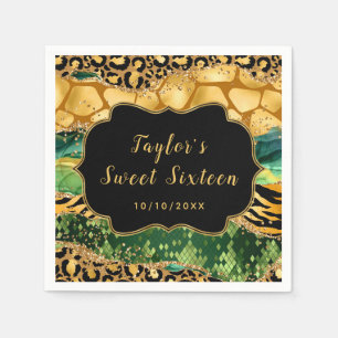 Gold und Green Safari Agate 16 . Geburtstag Serviette