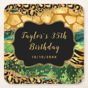 Gold und Green Safari Agate Geburtstag Rechteckiger Pappuntersetzer