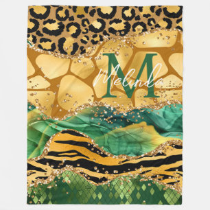 Gold und Green Safari Animal Print Agate Fleecedecke