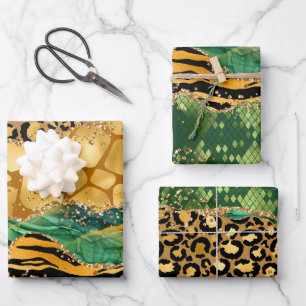 Gold und Green Safari Animal Print Agate Geschenkpapier Set