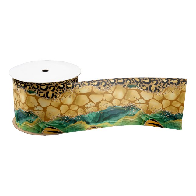 Gold und Green Safari Animal Print Agate Satinband (Spule)