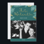 Gold und Grün-Blätter Frohe Weihnachten Foto<br><div class="desc">Personifizieren Sie diese schönen und modernen Weihnachts- oder Winterfeiertagskarten mit Ihren Familien-Fotos und persönlichen Mitteilung.</div>