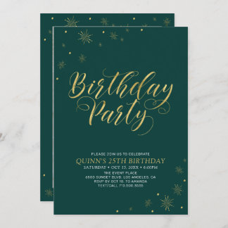 Gold und Grün | Modern Chic 25. Geburtstagsparty Einladung
