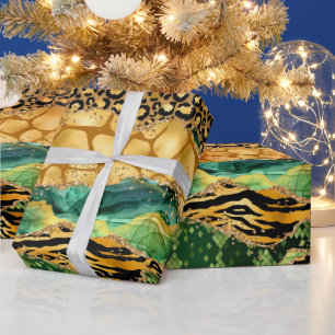 Gold- und Grün-Safari-Tierdruck-Achat Geschenkpapier