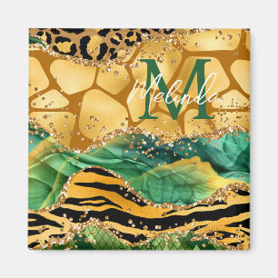 Gold- und Grün-Safari-Tierdruck-Achat Magnet