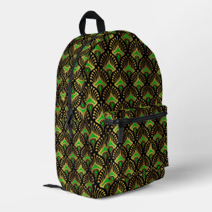 Gold und grüne Art-Deco-Muster auf schwarz Bedruckter Rucksack